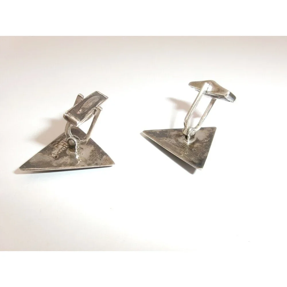 Vintage SIAM Sterling Cufflinks & Tie Clip Bali Dancer Black & Silver Triangles